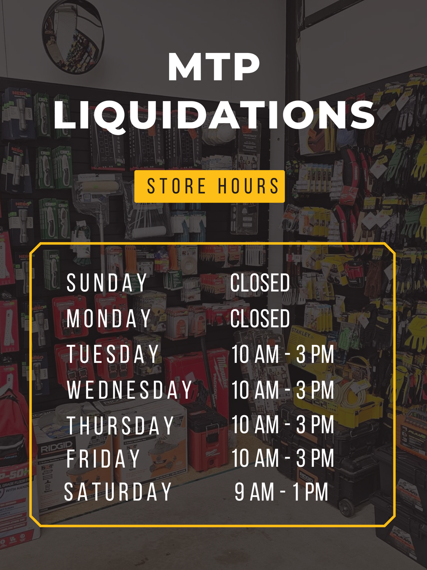 MTP Liquidations physical store hours in Raleigh, NC
